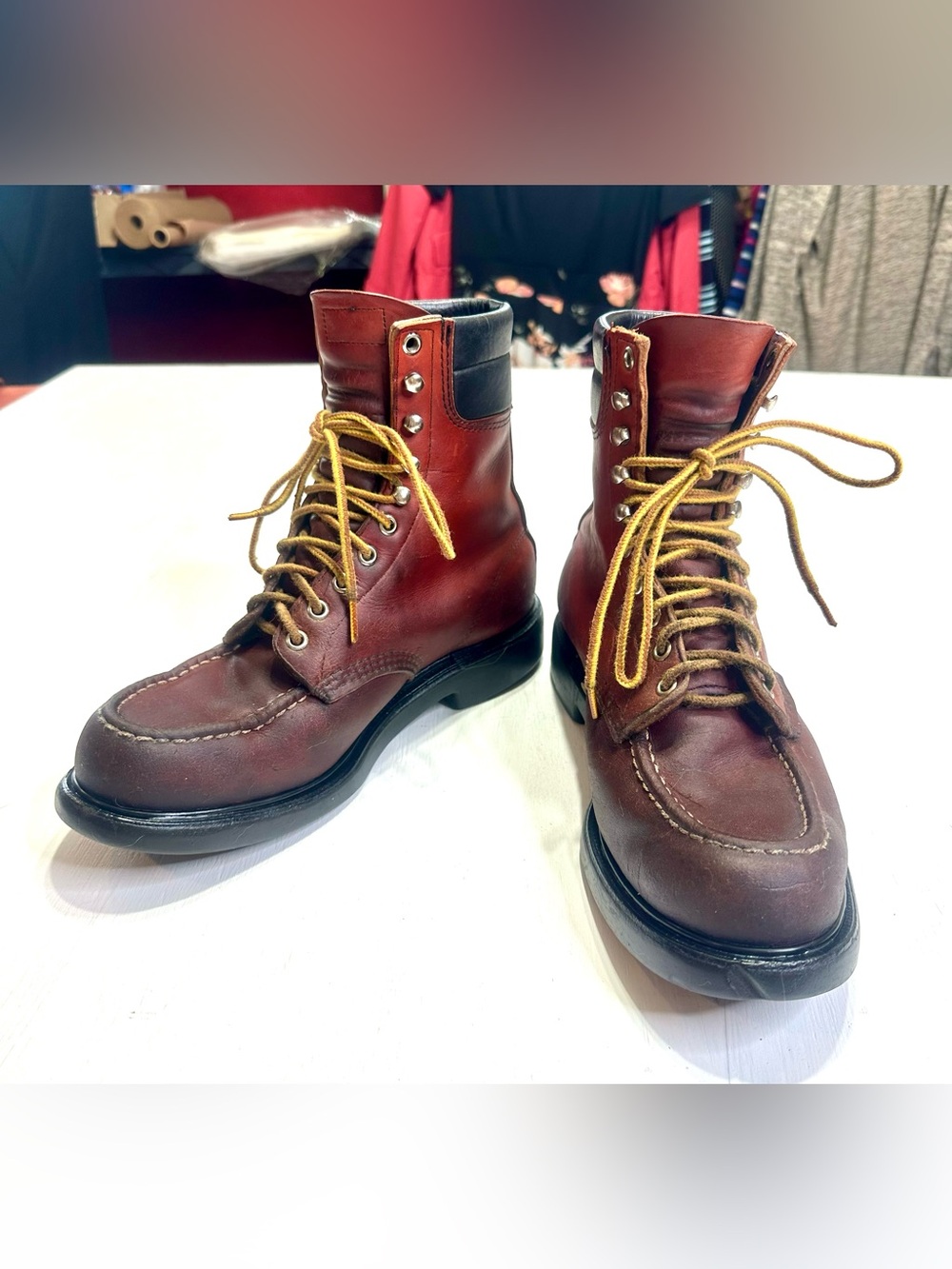 Vintage 80’s Red Wing Moc Toe Work Boots Brown Leather USA Mens 8.5 EE SuperSole